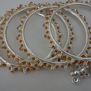 Beautiful 4 Bracelet Diameter 2.5" Silver & Brown Beads Vintage